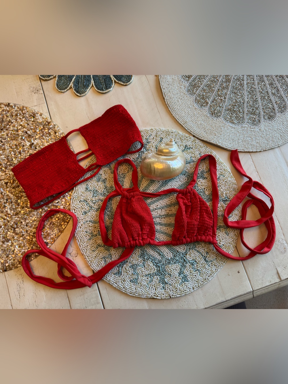 Indah Red Smocked Bikini top Set